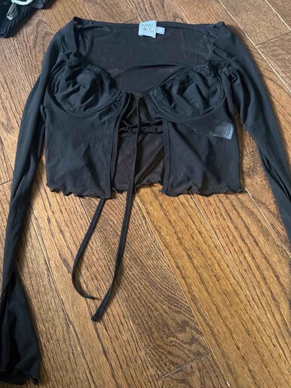Princess Polly Black Sheer Long-Sleeve Tie-Front Crop Top
